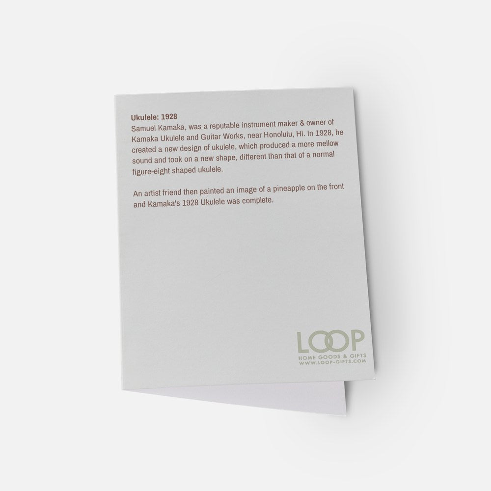 Set of 8 patent-inspired note cards featuring 1928 Ukulele, 1920 Speedster, 1899 Roller Skate, and 1981 Headphones designs.