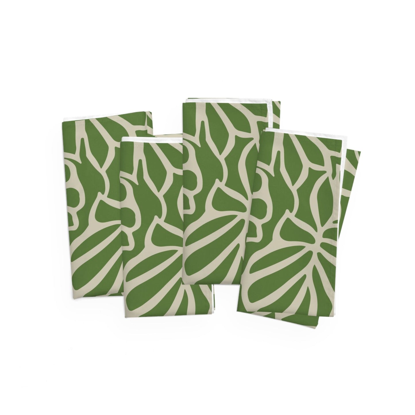 Set of 4 green floral cloth napkins, eco-friendly and soft microfiber for elegant dining.