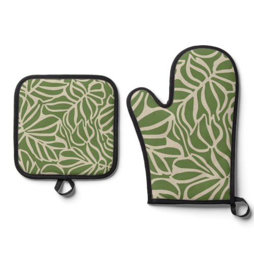 Green Modern Floral Pot Holder Set